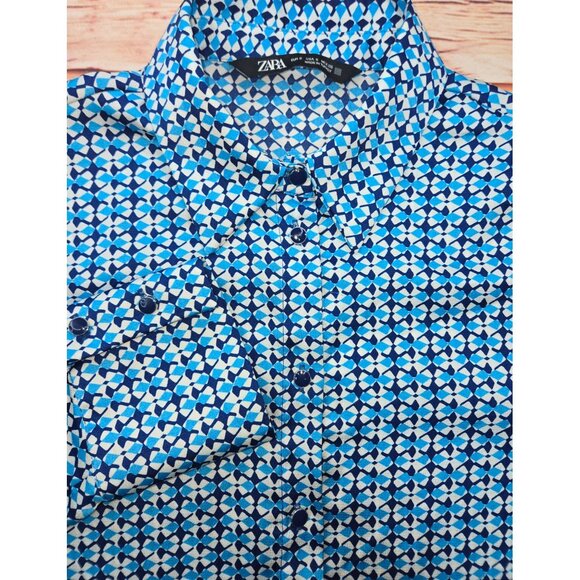 Zara Women's Blue Geometric Button-Up Western Shirt Small - Picture 4 of 9